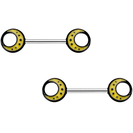 14G 9/16 Glow in the Dark Yellow Moon Barbell Nipple Ring Set