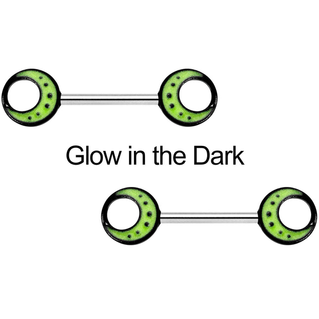 14G 9/16 Glow in the Dark Yellow Moon Barbell Nipple Ring Set