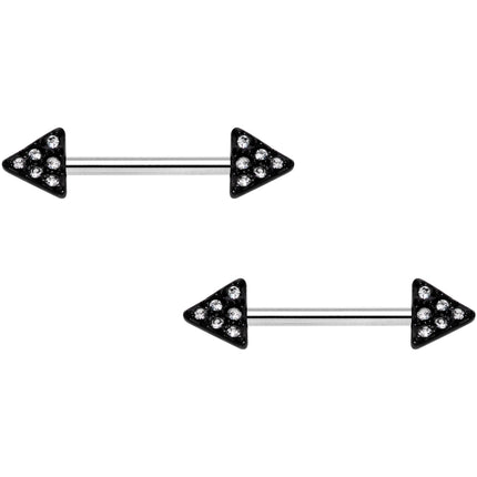 14G 9/16 Clear Gem Triangle End Barbell Nipple Ring Set of 4