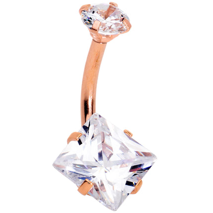 Clear Gem Rose Gold Hue Round Rhombus Heart Star Belly Ring Set of 4