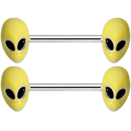 14G 9/16 Yellow Glow in the Dark Aliens Barbell Nipple Ring Set