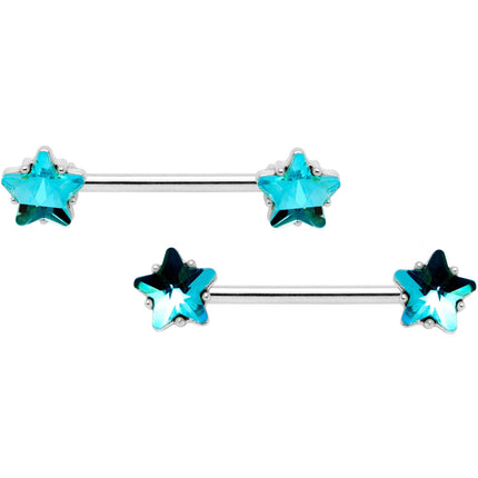 14G 9/16 1/2 Blue Star Gem BCR Barbell Nipple Ring Set