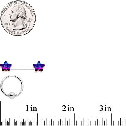 14G 9/16 1/2 Purple Blue Star BCR Barbell Nipple Ring Set