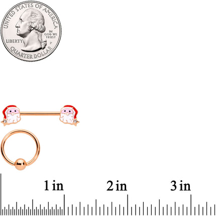 14G Rose Gold Tone Santa Captive Barbell Nipple Ring Set of 4