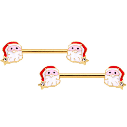 14G 1/2 Gold Tone Santa Captive Barbell Nipple Ring Set of 4