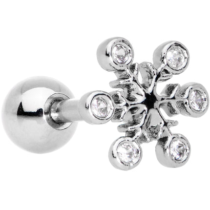 Clear Gem Winter Fun Snowflake Snowman Cartilage Tragus Set of 2