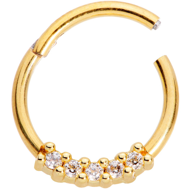 16G 3/8 Clear CZ Gem Gold Tone Quartet Hinged Segment Ring