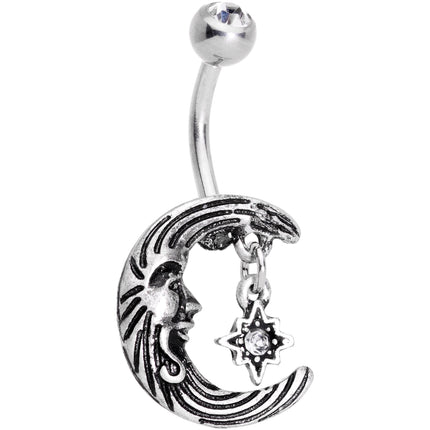 Clear Gem Serene Moon and Star Dangle Belly Ring