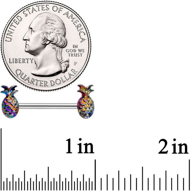14G 9/16 Iridescent Rainbow Pineapple Barbell Nipple Ring Set