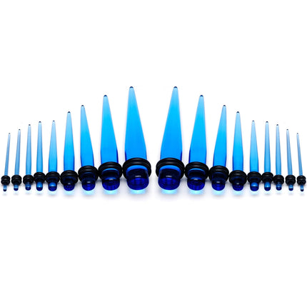 14 to 00G Light Blue Acrylic Straight Taper 18 Piece Stretching Kit