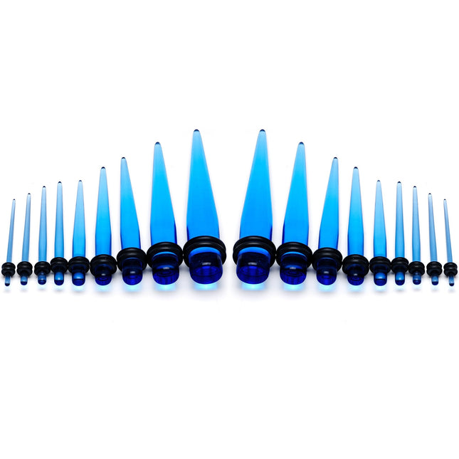 14 to 00G Light Blue Acrylic Straight Taper 18 Piece Stretching Kit