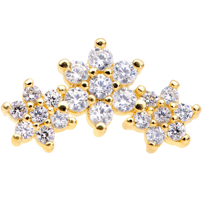 16G 5/16 Clear CZ Gold Tone Flowers Cartilage Tragus Earring