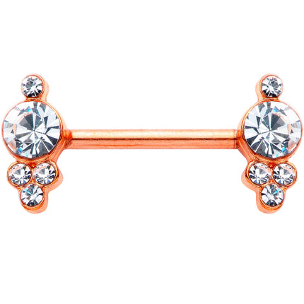 14G 9/16 Clear Gem Rose Gold Tone Circle Barbell Nipple Ring Set