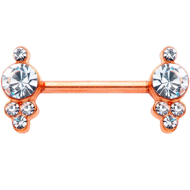 14G 9/16 Clear Gem Rose Gold Tone Circle Barbell Nipple Ring Set