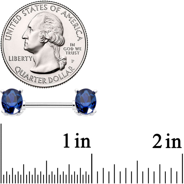 14G 9/16 Blue Gem Midnight Glamour Barbell Nipple Ring Set