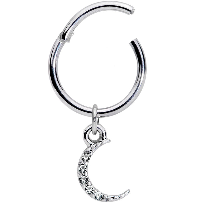 16G 3/8 Clear Gem Sliver of Moon Dangle Hinged Segment Ring