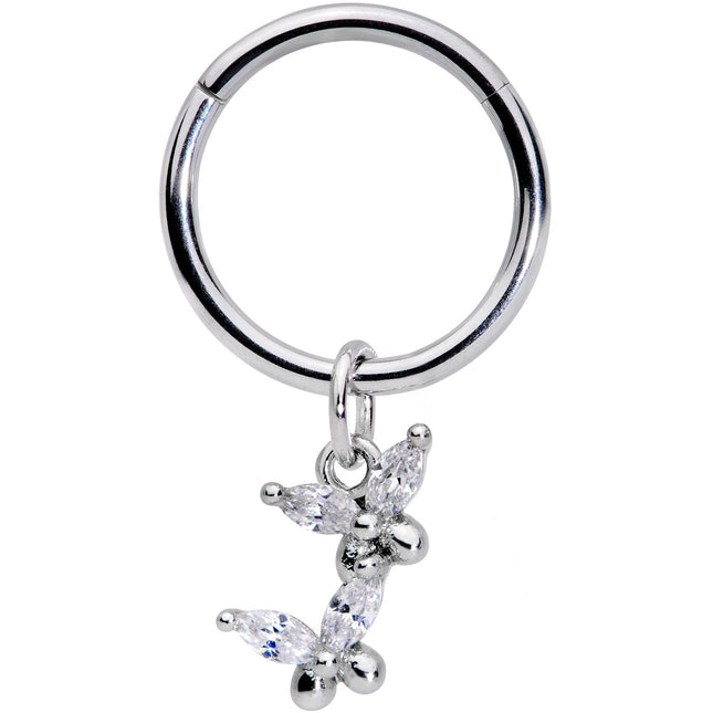 16G 3/8 Clear CZ Gem Fluttering Butterflies Hinged Segment Ring