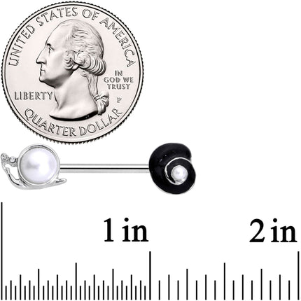 14G 9/16 Clear Gem White Orb Snail Shell Barbell Nipple Ring Set