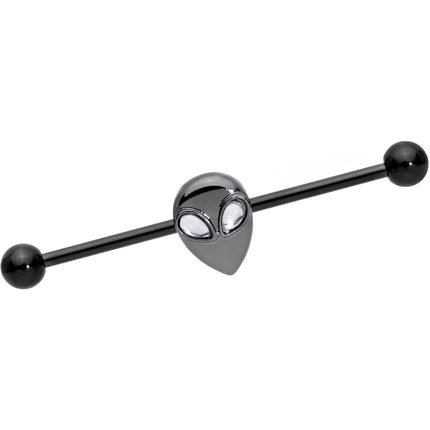 14G Clear Gem Black Alien Invader Industrial Barbell 38mm