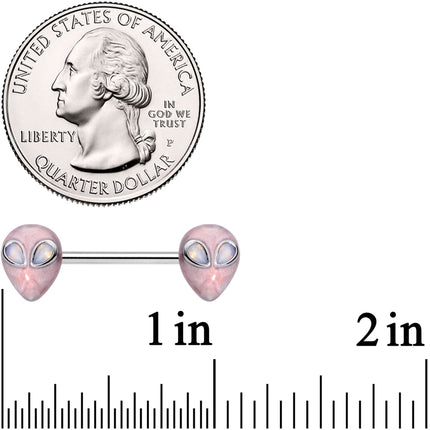 14G 9/16 White Faux Opal Alien Invader Barbell Nipple Ring Set