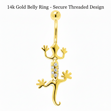 16G Solid 14K Yellow Gold Cubic Zirconia Izzy Lizzy Belly Ring