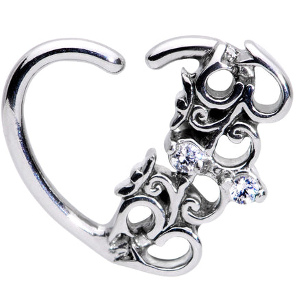 16G 3/8 Clear CZ Gem Abstract Hearts Left Heart Closure Ring