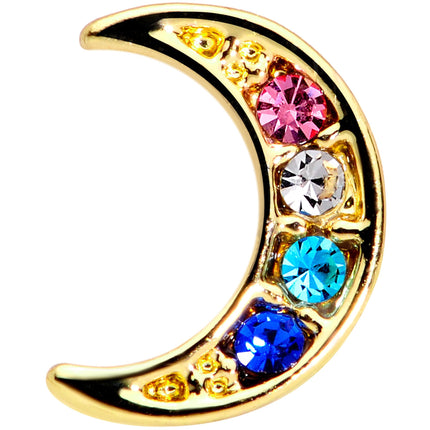 16G 1/4 Multicolor Gem Gold Tone Moon Cartilage Tragus Earring