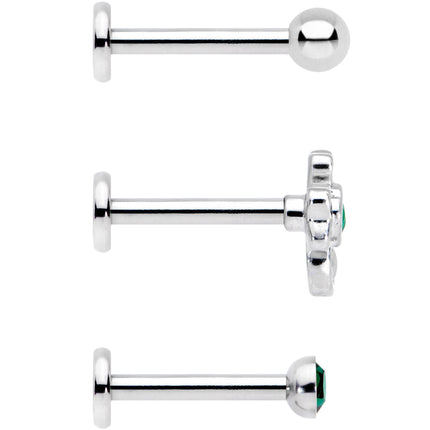 16G 5/16 Green Gem St Patricks Day Shamrock Labret Set of 3