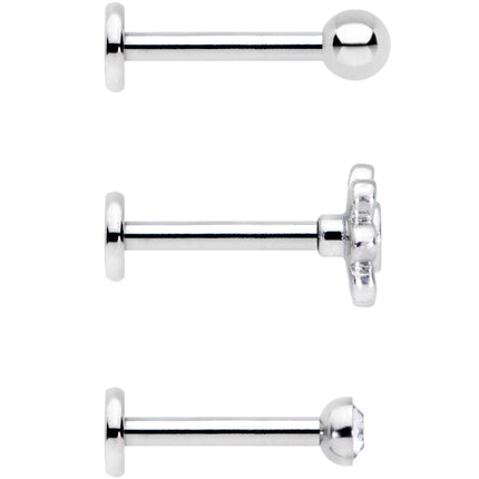 16G 5/16 Clear Gem Flower Top Labret Tragus Set of Three