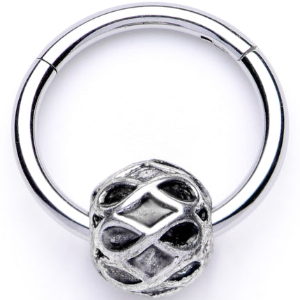 16G 3/8 Geometric Pattern Bead Hinged Segment Ring