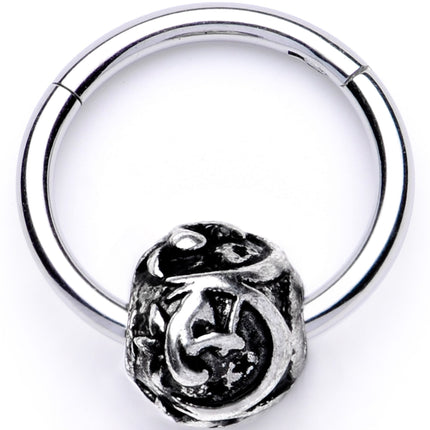 16G 3/8 Abstract Pattern Bead Hinged Segment Ring