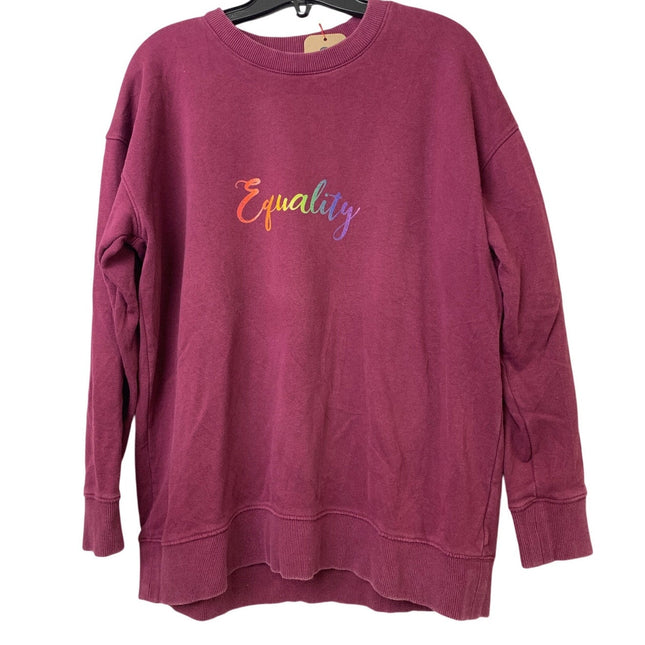 Upcycled Hand Printed Mens Medium Equality Rainbow Pride Magenta Sweatshirt