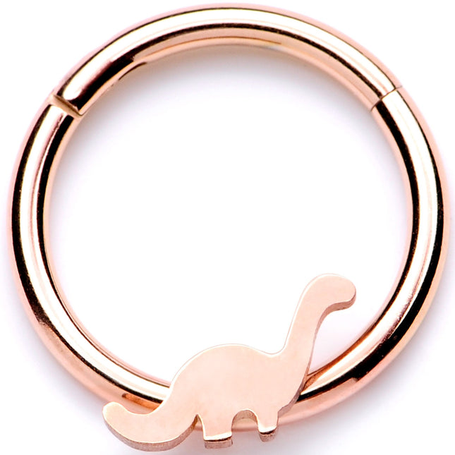 16G 3/8 Rose Gold Tone Tiny Dinosaur Hinged Segment Ring