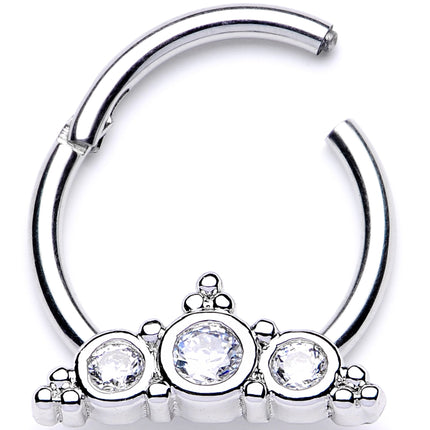 16G 3/8 Clear CZ Art Deco Arc Hinged Segment Ring