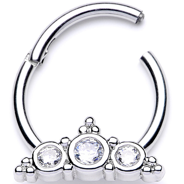 16G 3/8 Clear CZ Art Deco Arc Hinged Segment Ring