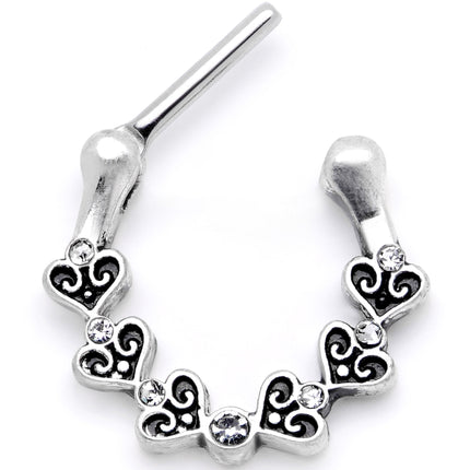 16G 5/16Clear CZ Ring of Hearts Septum Clicker