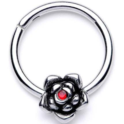 16G 3/8 Red Gem Tiny Flower Hinged Segment Ring