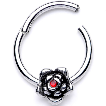 16G 3/8 Red Gem Tiny Flower Hinged Segment Ring
