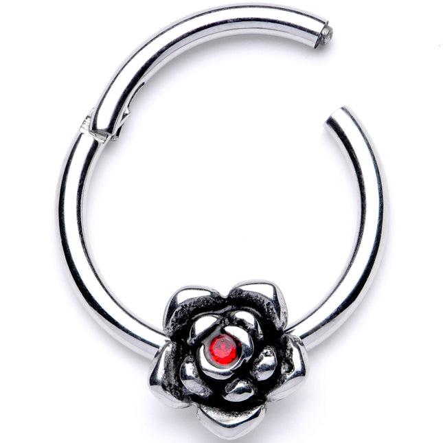 16G 3/8 Red Gem Tiny Flower Hinged Segment Ring