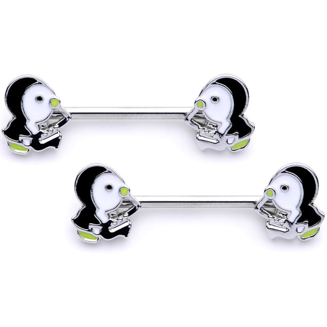 14G 9/16 1/2 Winter Penguins Horseshoe Barbell Nipple Ring Set