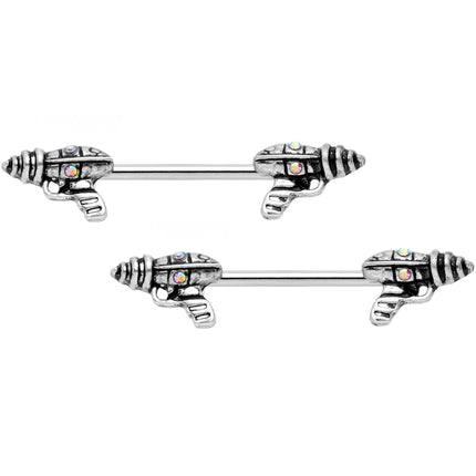 14G 9/16 Aurora Gem Mystery Ray Gun Barbell Nipple Ring Set