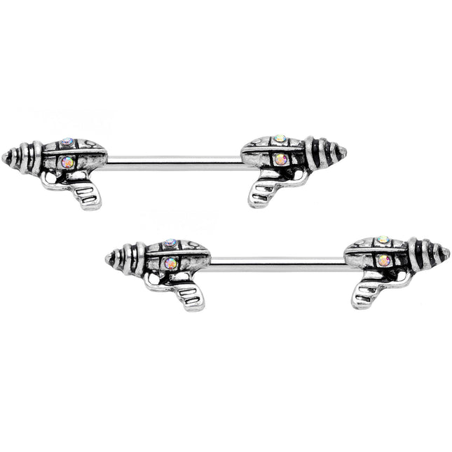 14G 9/16 Aurora Gem Mystery Ray Gun Barbell Nipple Ring Set