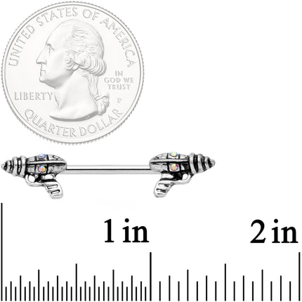 14G 9/16 Aurora Gem Mystery Ray Gun Barbell Nipple Ring Set