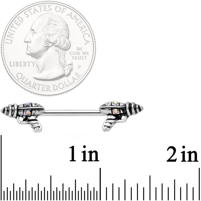 14G 9/16 Aurora Gem Mystery Ray Gun Barbell Nipple Ring Set