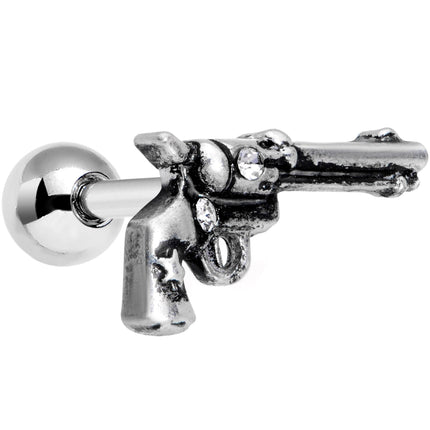 16G 1/4 Clear Gem Rockin' Revolver Gun Cartilage Tragus Earring