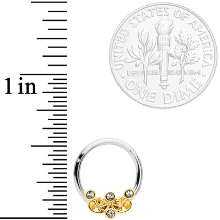 16G 3/8 Clear CZ Gem Abstract Scrolls Hinged Septum Segment Ring