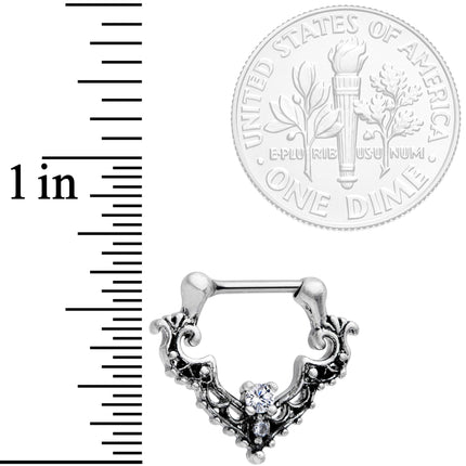 16G 5/16 Clear CZ Gem Abstract Bat Septum Clicker