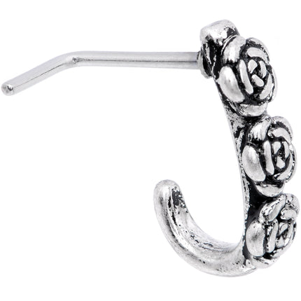 20G Ring of Roses Faux Hoop L Shaped Nose Ring