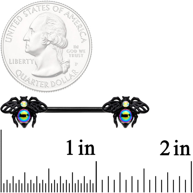 14G 9/16 Aurora Gem Black Bumblebee Barbell Nipple Ring Set
