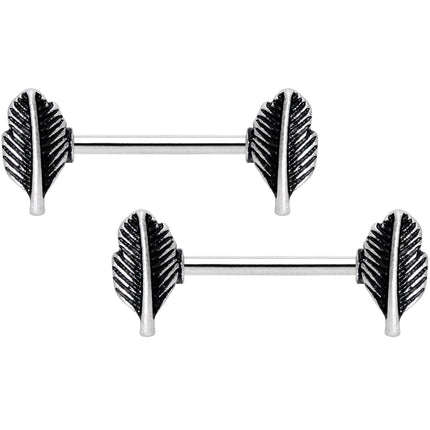 14G 9/16 Southwestern Feathers Barbell Nipple Ring Set